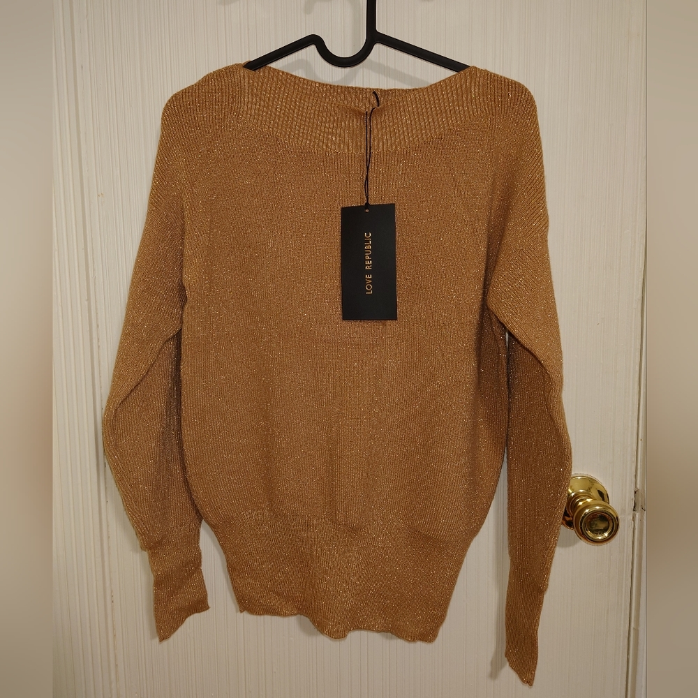 Love Republic boatneck sweater, beige with golden lurex, size S, NWT